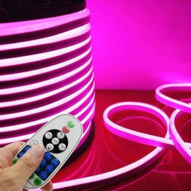 LED NEON Light, IEKOV AC 110-120V Flexible LED Neon Strip Lights, 120 LEDs/M, Waterproof 2835 SMD LED Rope Light + Controller Power Cord for Home Decoration (16.4ft/5m, Pink)