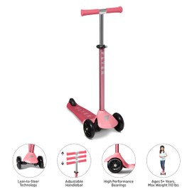 Flyer Glider Pro, Radio Flyer Lean to Steer Kids Scooter, Pink, for Kids Ages 5+ Years