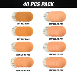 Premium 6" Variety Pack Hook and Loop Ceramic Sanding Discs, No Hole, 5 Each of Grit (40, 80, 120, 180, 220, 320, 400, 600) - Box of 25 Sandpaper for Automotive Sanding
