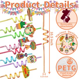 24 Reusable Silly Crazy Straws for Mexican Cinco De Mayo Fiesta Party Decor