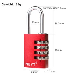 NBYT Aluminum Alloy Combination Lock 4 Digit Padlock for Suitcase Backpack Small Cabinet Small Drawers (25mm Width)