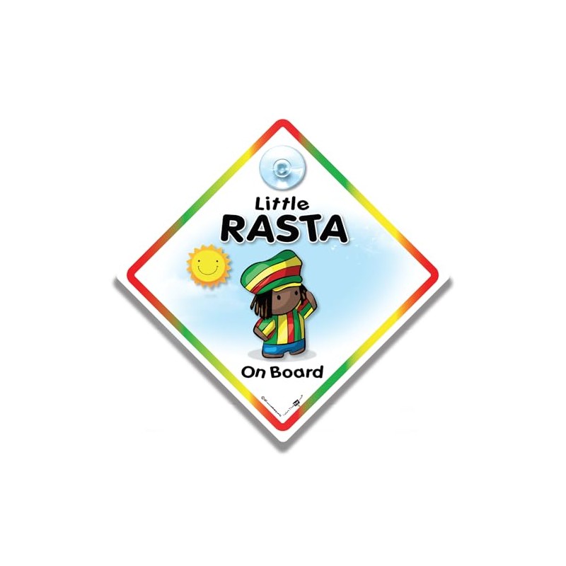 Little Rasta On Board Car Sign, Rainbow Border Diamond Window