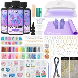 HeyClear UV Resin Molds Jewelry Making Kit with UV Light and Casting Tools -300g Super Clear, Hard, Low Odor, Premixed and Fast Curing for Keychains, Earrings, DIY Craft Decorations