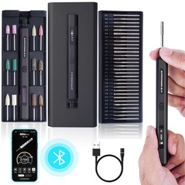 ARROWMAX Mini Cordless Engraving Pen Polishing Pen with Aluminum Case 42 Bit Smart Motion Control OLED APP Wireless Magnetic Charging for Jewelry Wood Glass Engraving (SGS PRO) Black