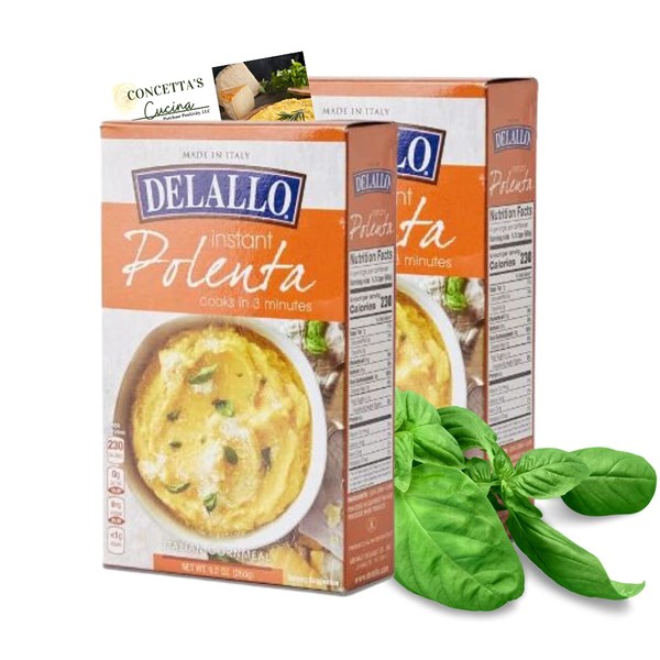Delallo Instant Polenta (cajas de 260 g) Paquete de 2 con auténtica tarjeta de receta de Cucina italiana de Concetta por compra Positivity, Grits Cook en un minuto, fabricado en Italia