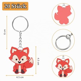 Pack of 20 Fox Key Chains, Animal Keyrings, Soft Rubber Forest Animal Pendant for Children, Forest Animals Keyring, Farewell Gift Children Give Aways Children's Birthday for Girls Boys