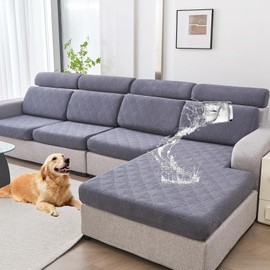 Genina 100% Waterproof Couch Cushion Covers - Stretch Sofa Seat Cover Jacquard Non Slip Sectional Couch Covers Sofa Slipcovers Washable (3 Pieces, Dark Gray)