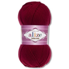 Alize 100 g Cotton Gold Premium Wool in 59 Colours, Summer Wool, Yarn, Knitting, Amigurumi (57 | Burgundy)