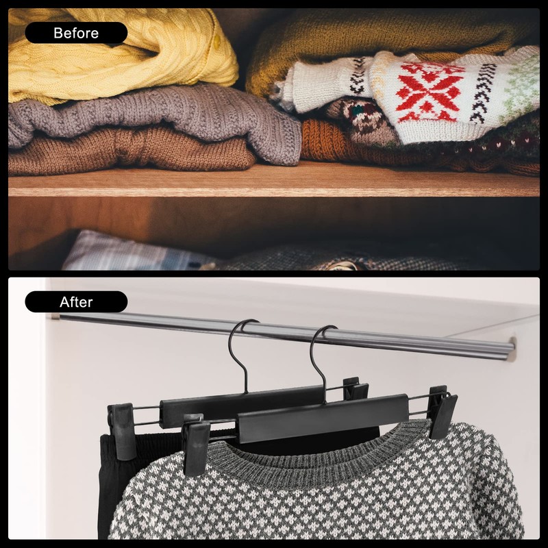 Guhmctt 10 Pack Pants Hangers with Adjustable Non-Slip Clips Anti-Rust