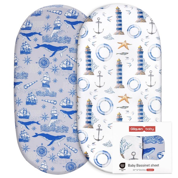 GLLQUEN BABY 2 Pack Moses Basket Fitted Sheets, Newborn Pram