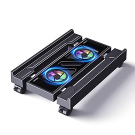 Adjustable Computer Tower Stand with Cooler Fan and Light, PC Stand for Floor, Mobile CPU Holder with 4 Caster Wheels Fits Most PC Tower, Under Desk CPU Holder for Office,Gamers and Students