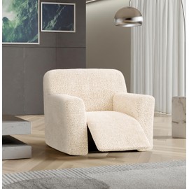 PAULATO BY GA.I.CO. Recliner Slipcover - Recliner Chair Cover - Soft Polyester Fabric Slipcover - 1-Piece Form Fit Stretch Furniture Protector - Microfibra - Cream (Recliner Cover)