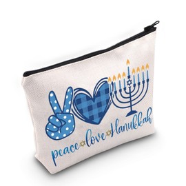 LEVLO Happy Hanukkah - Bolsa de maquillaje para cosméticos, regalo judío, idea de paz, amor, Hanukkah, bolsa con cremallera para amigos y familiares, Peace Love Hanukkah