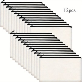 12pcs/Set Fabric Canvas Pouches with Zipper, Sublimation Blank DIY Craft Bags for Makeup, Pencil Case & Creative ProjectsColor: White, Size: 21x12cm