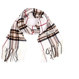 Sierra Socks Men and Women Unisex Plaid Cashmere Feel Scarf, Oversized Scarves, Size 72"X12" (Winter White)