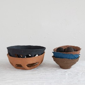 Creative Co-Op Handmade Paper Mache Basket, Rust Decorative Accents, 13" L x 13" W x 5" H, Red