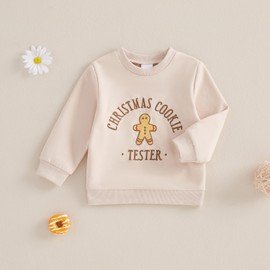 YINGISFITM Toddler Baby Girl Christmas Outfit Santa Long Sleeve Shirts Warm Pullovers Sweatshirt Infant Xmas Clothes (Beige-Gingerbread Man,6-12 Months)