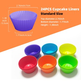 TEIBVG Silicone Cupcake Backing Cups 24 Pack - 2.8 Inches Reusable Muffin Molds for Cakes and Pastries, 6 Rainbow Colors