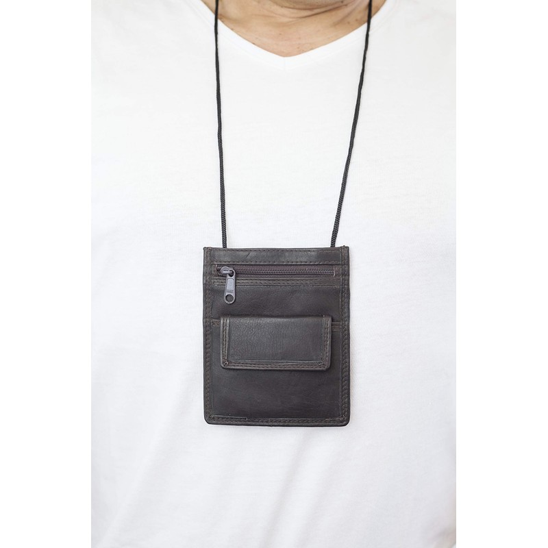 Neck purse pouche LEAS, Genuine leather, brown - LEAS Travel-Line