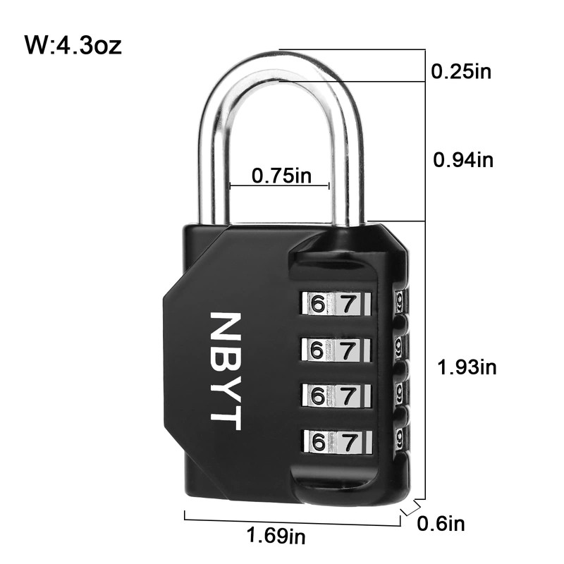 NBYT 4-Digit Password Combination Padlock，1/4 inch Diameter，for School Gym Locker,