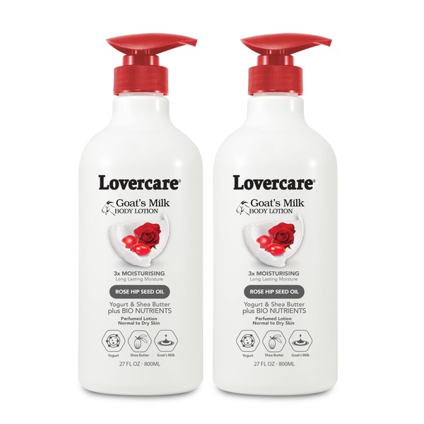 Lovercare Goat Milk Body Lotion for Dry Skin 27.05 oz (800ml) Rose Hip Seed Oil - Pack of 2…