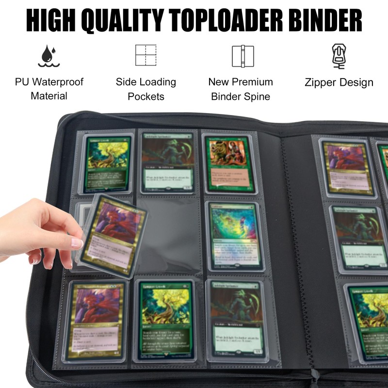 Toploader Binder, Holds 288 Toploaders, 9-Pocket Ringless Double-Sided Pockets, Waterproof