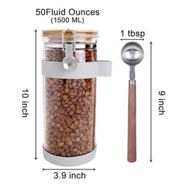 KKC HOME ACCENTS Airtight Glass Coffee Beans Storage Container with Scoop for Ground Coffee or Beans,Air Tight Sealed Glass Jar Canister with Clamp Lid for Loose Tea,Brown Sugar,Nut,50 Fluid Ounce