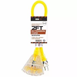 Iron Forge Cable Outdoor Extension Cord - 12/3 SJTW Heavy Duty Yellow 3 Prong 2ft