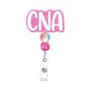 CNA Badge Holder with Pink Crystal Beads, 360° Swivel, Metal