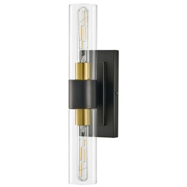 ZSMAIKU 19" Black and Gold Wall Sconce,Bathroom Vanity Light with Clear Thickened Glass Shade,Indoor Wall Lamp,2-Light Hardwired Wall Lights for Bedroom Mirror,Modern Farmhouse Lighting,E26 Base