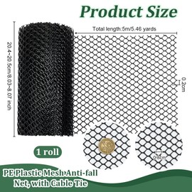 OLYCRAFT 5mx204mm Black Plastic Chicken Wire Fence Mesh Poultry Fencing with Cable Tie Protective Fence Net Hexagonal Fencing Wire Plastic Mesh Anti-fall Net for Gardening Floral Chicken Netting