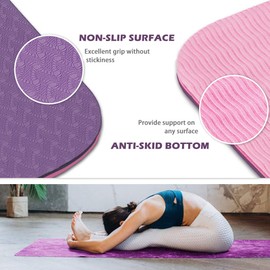 Yoga Mat Non Slip, Pilates Fitness Mats with Alignment Marks, Eco Friendly, Anti-Tear Yoga Mats for Women, 1/4" Exercise Mats for Home Workout with Carrying Strap