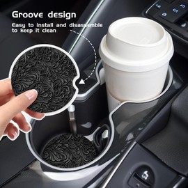 COYEUX Absorbent Car Cup Holder Coaster 2 Pack, Funny Car Accessories Interior, 2.56" Cute Car Coasters with a Finger Notch for Women & Men Luxury Black Flowers