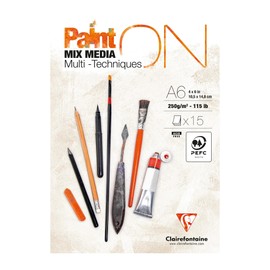Clairefontaine PaintON Blanc 960060C Drawing Pad DIN A6 Glued at the Top 15 Sheets 250 g Suitable for Mixed Media White Pack of 1