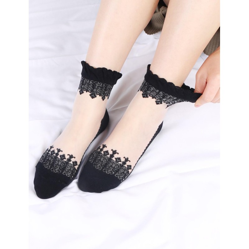 tly Womens 6 pares Ultrathin transparente Encaje Elástico Calcetines Cortos