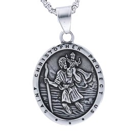 Saint Michael Necklace for Men Stainless Steel Vintage Archangel Round Medal Pendant Amulet Protection Jewelry