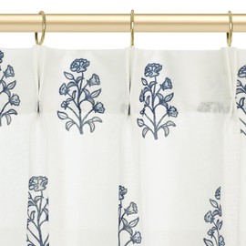 Navy Blue Kitchen Curtains,Floral Patterned Coastal White Farmhouse French Country Grand Millenial Grandmillennial Preppy Flower Curtains for Bathroom Window,Dark Blue and White