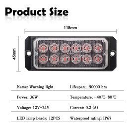 Sidaqi 1PCS Red LED Emergency Strobe Light Bar 12-24V 12 LED For Car Vehicle Truck Warning Flash Light Different Strobe Mode Surface Mount Deck Dash Police Light