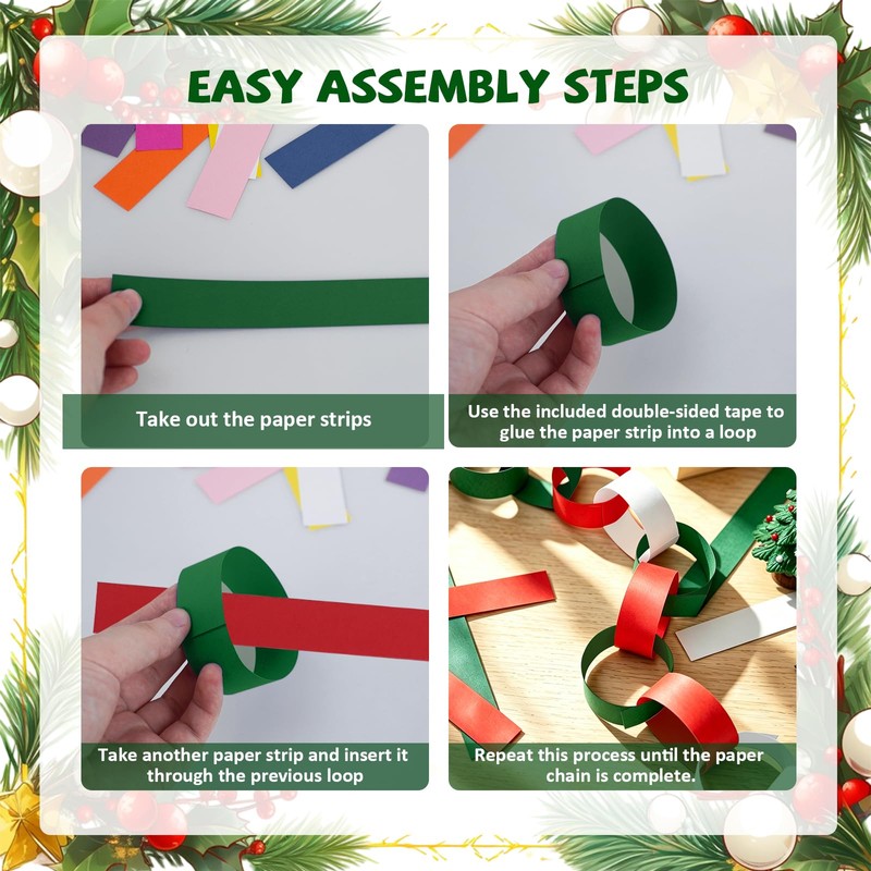 Christmas Colors Paper Chain Strips, Cardstock Craft Strips
