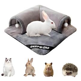 Zabplox Rabbit Tunnel Bed with Removable Plush Mat - Soft Hideout & Play Tube for Bunnies, Guinea Pigs, Chinchillas, Cats, Bunny-Cozy Small Pet Toy, Grey,Small