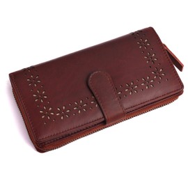 Chunkyrayan Genuine Leather Women's Wallet High-Quality Vintage RFID Protection Including Leather Key Ring, dark brown, Vintage