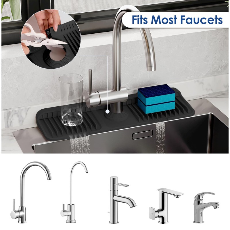 17.7 Inch Silicone Faucet Mat for Kitchen Sink Splash Guard