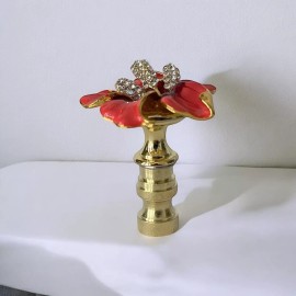 Blessing Light One of Stunning Metal/Crystal Floral Lamp shade finial Harp Topper - Antique Bronze, Ruby Red