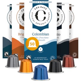 CRU Kafe Discovery Set Organic Coffee Pod, 50 Pods (5 Packs of 10 Coffee Capsules) Compatible with Nespresso OriginalLine