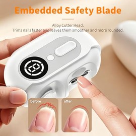 Electric Nail Clipper 4-in-1 Automatic Nail Trimmer with LED Light & Nail File USB Rechargeable Baby Nail Clipper Safe for Baby Kids Seniors Adults & 