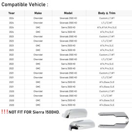 Moonlinks Compatible with 2020-2024 Chevy Silverado GMC Sierra 2500HD 3500HD Side Mirror Cover,Chrome LH & RH Side Door Exterior Rearview Mirror Cap Trim for Sirrea 2500HD(4PCS SET）