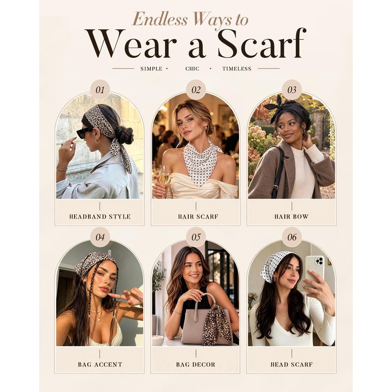 Triangle Hair Scarf for Women, 4Pcs Headscarf Bandana Tie-Back Hair