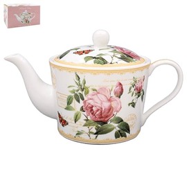 The Leonardo Collection Redoute Rose Tea Pot by Pierre-Joseph Redoute | Elegant Fine China Teapot with Classic Floral Design | Perfect for Afternoon Tea, Display or Gifting | Timeless Style