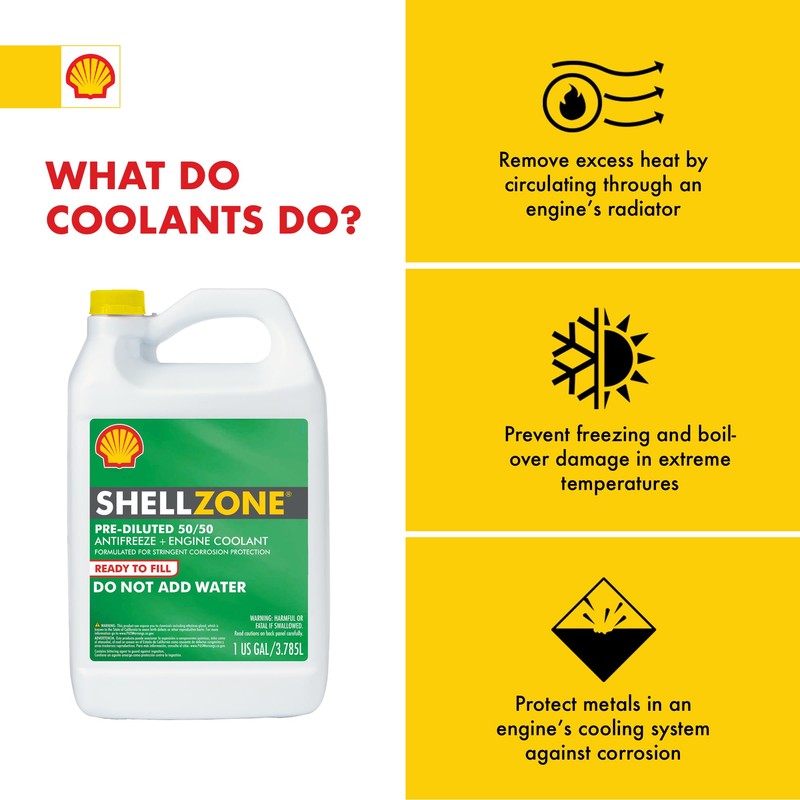 Shellzone 50/50 Pre-Diluted Antifreeze + Coolant (1 Gallon, Single Pack)