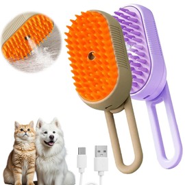 4 in 1 Cat Steam Brush, 2PC Cat Steam Brush for Shedding for Indoor Cats, Pet Grooming Brushes for Massage, Cleaning, Shedding & Combing,Multifunctional Hair Removal Comb for Pet (Purple+Brown)